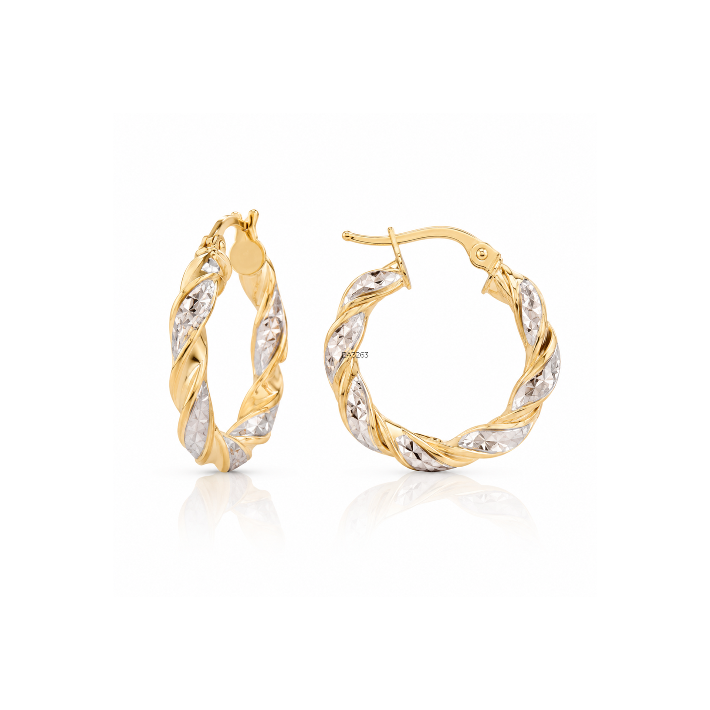 9ct Two Tone Gold 23mm Twist Hoop Earrings