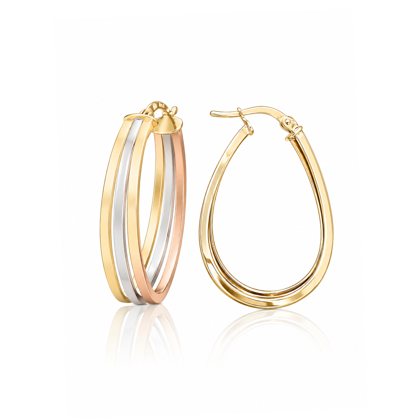 9ct Tri Gold Oval Hoop Earrings
