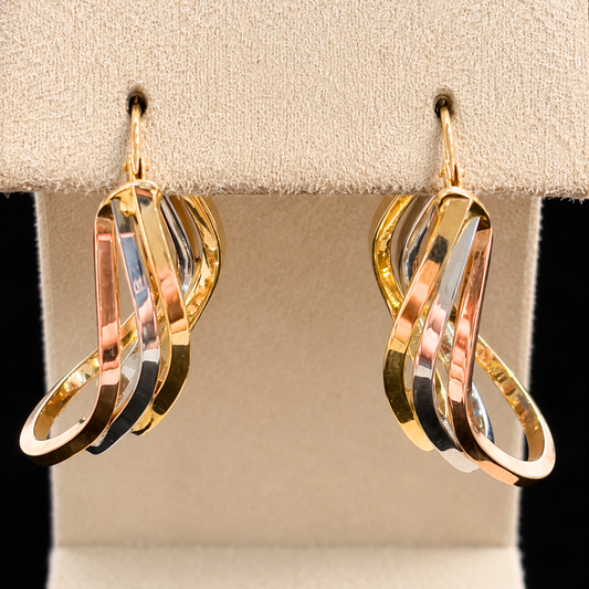 9ct Tri Gold Oval Split Hoop Earrings 18mm x 28mm