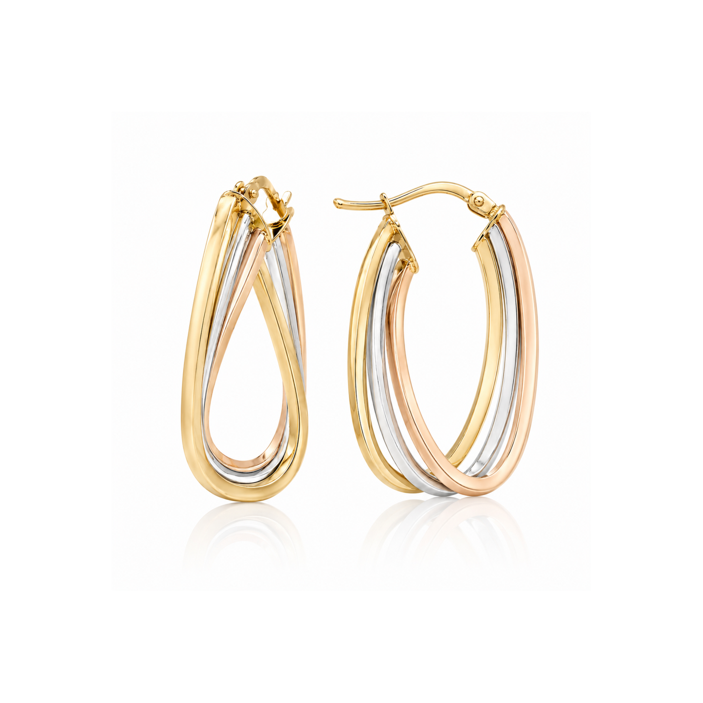 9ct Tri Gold Oval Twist Hoops 18mm x 28mm