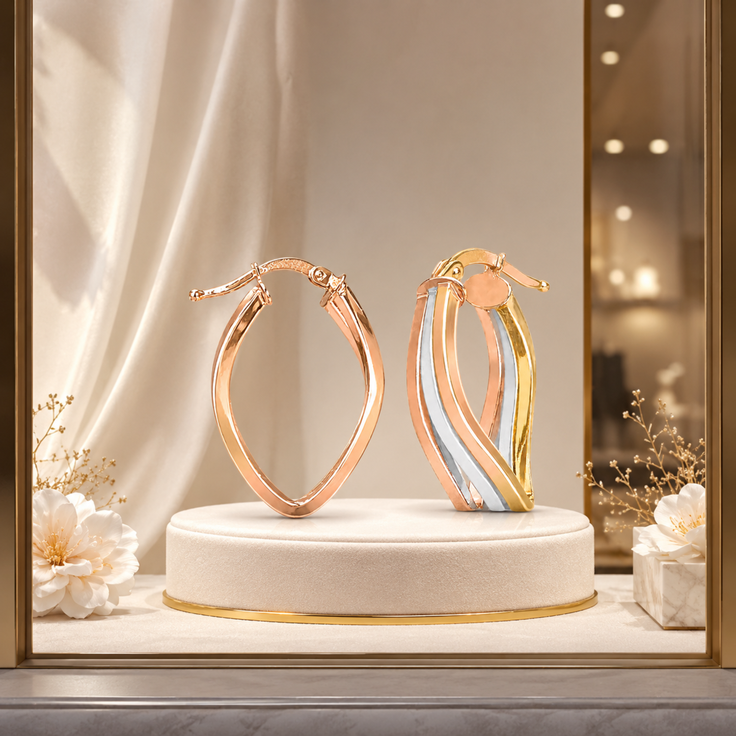 9ct Tri Gold Diamond Shape Drop Earrings