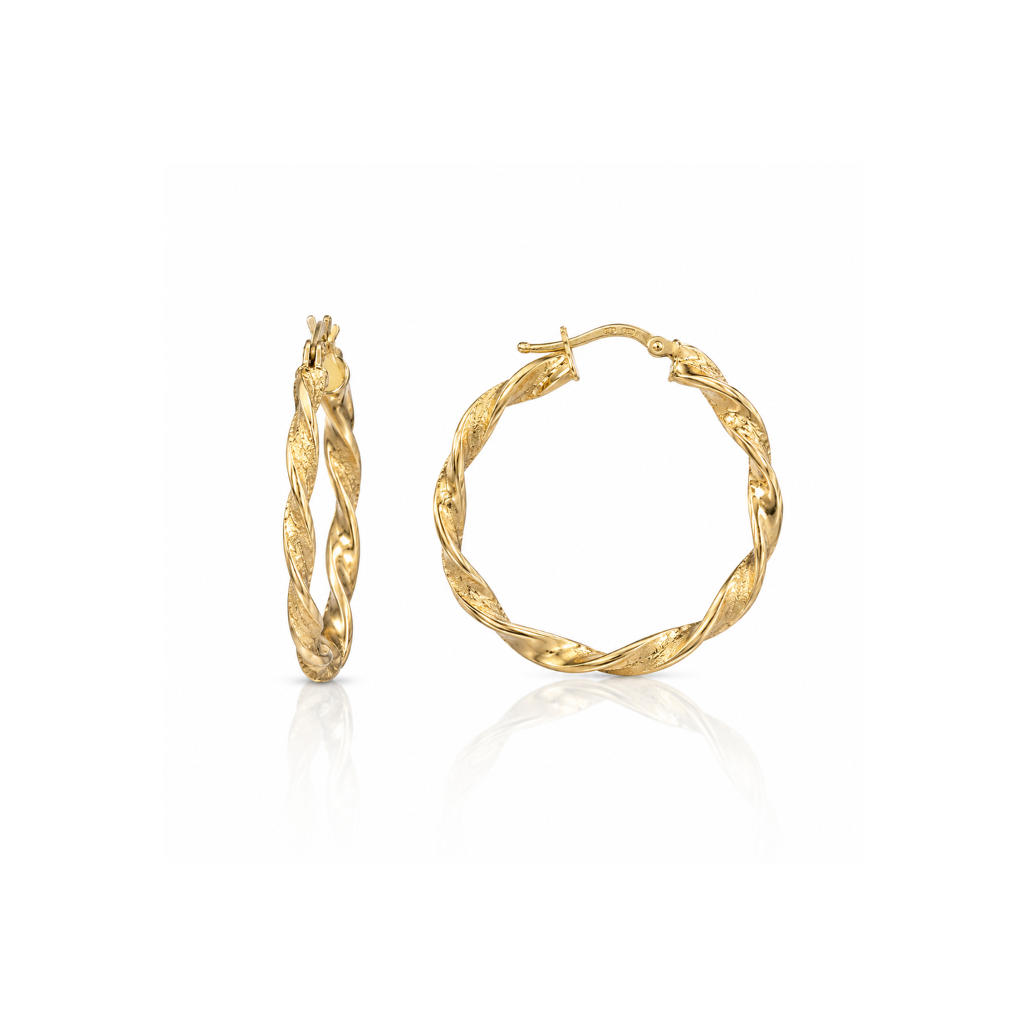 9ct 38mm Twist Hoop Yellow Gold Earrings with Matt Finish