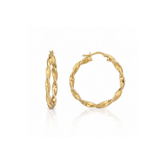 9ct 38mm Twist Hoop Yellow Gold Earrings with Matt Finish