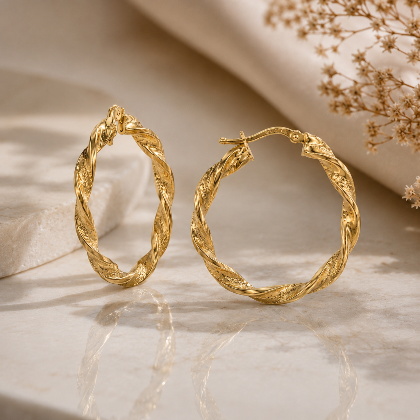 9ct 38mm Twist Hoop Yellow Gold Earrings with Matt Finish