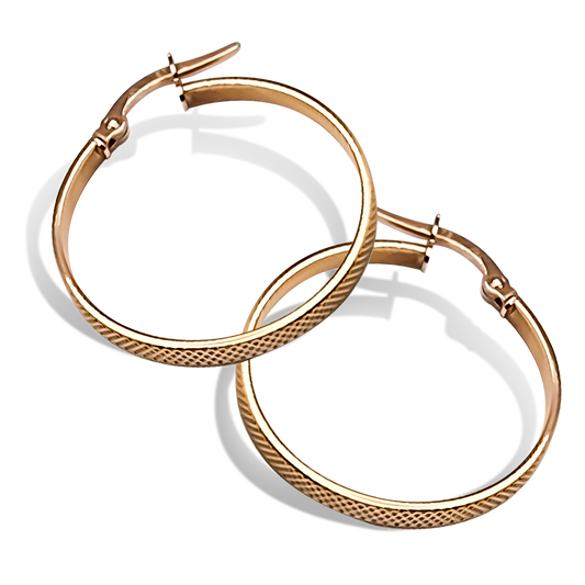 23mm Flat Textured Hoops in 9ct Rose Gold