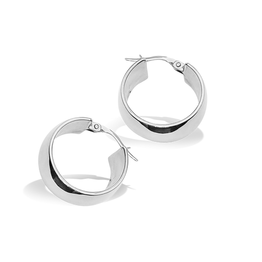25mm Curved Plain Hoops in 9ct White Gold