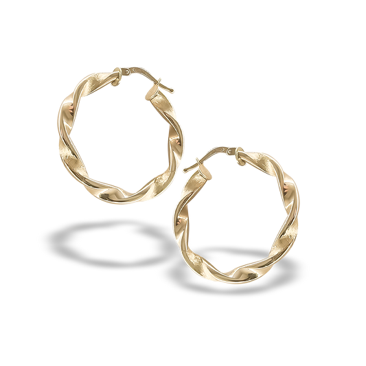 29mm Spiral Twist Hoop Earrings in 9ct Yellow Gold