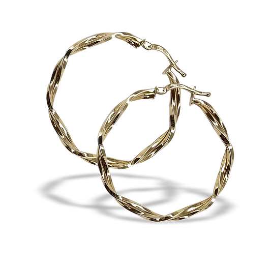 36mm Double Layer Twist Spiral Hoops in 9ct Yellow Gold