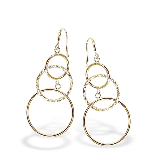55mm Three Dangle Hoop Earrings in 9ct Yellow Gold