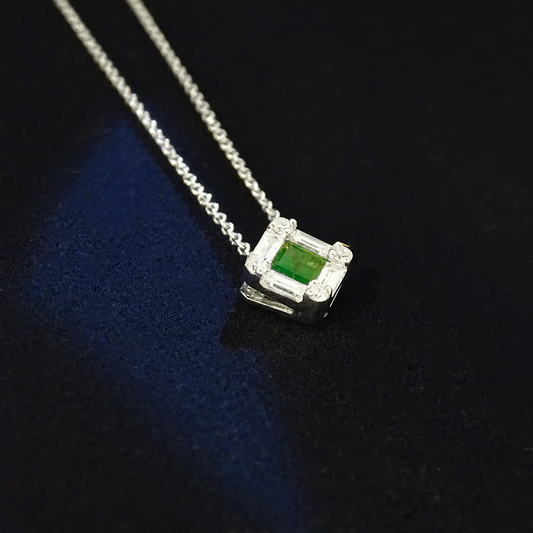0.13ct Emerald and Diamond Baguette Pendant in 9ct White Gold