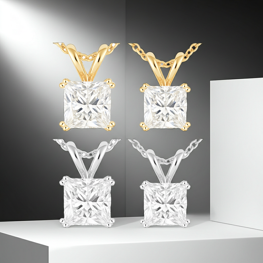 Princess Cut Lab-Grown Diamond Solitaire Pendants in 9ct Gold Range