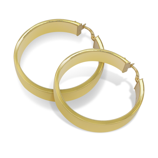 33mm Flat Hoop Earrings in 9ct Yellow Gold