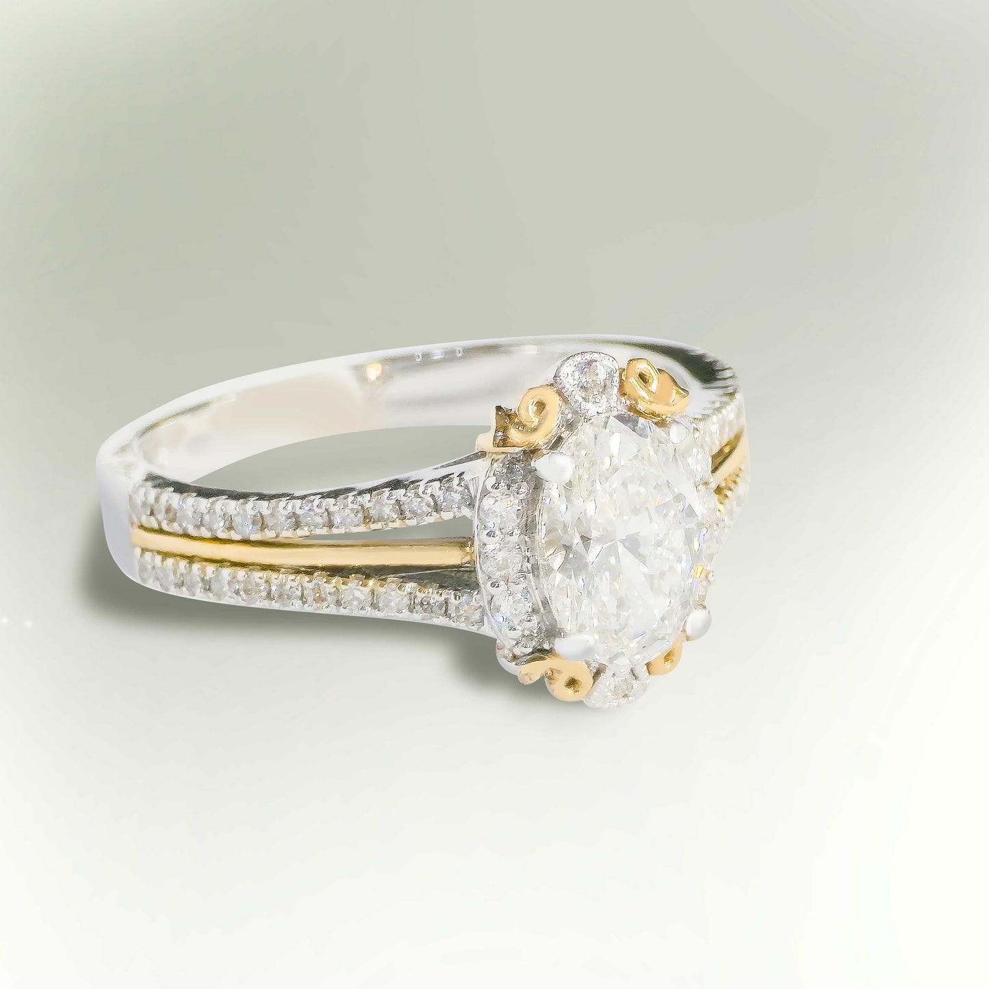 1.30ct Lab-Grown Diamond Oval Halo Engagement Ring in 9ct Yellow and White Gold