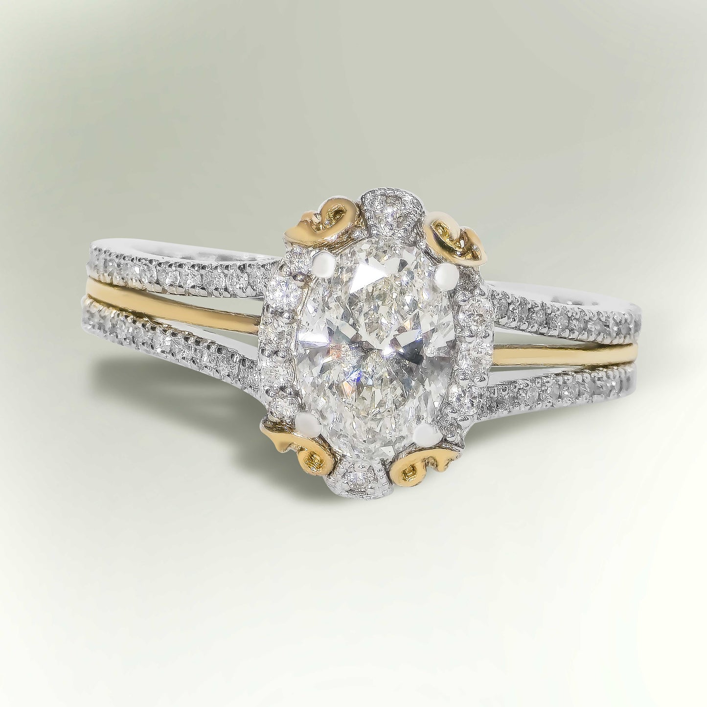 1.30ct Lab-Grown Diamond Oval Halo Engagement Ring in 9ct Yellow and White Gold