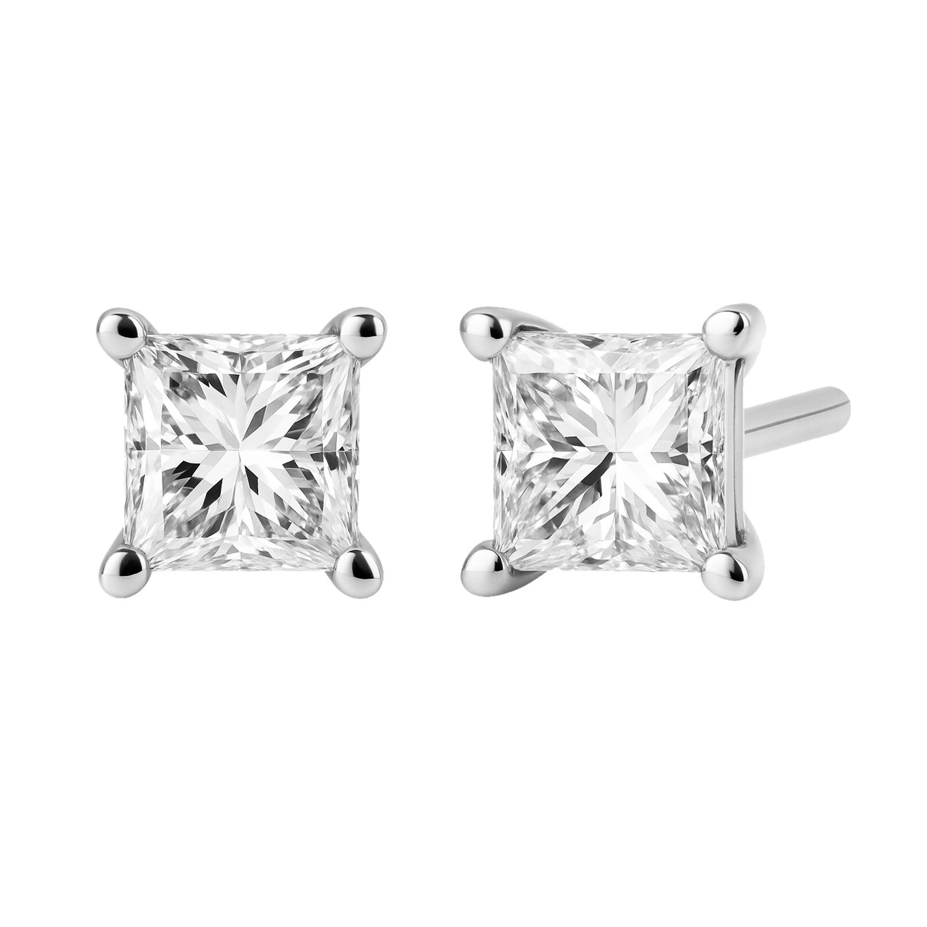 Pair of diamond stud earrings on a white background