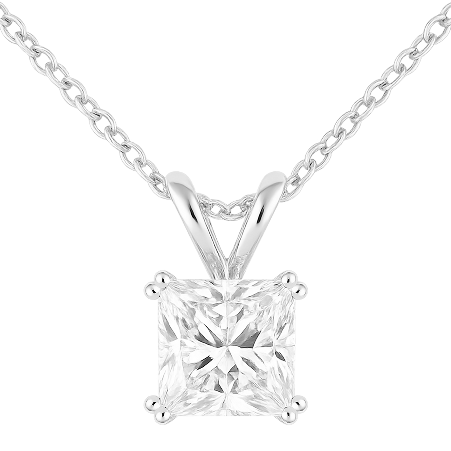 Diamond pendant necklace on a white background