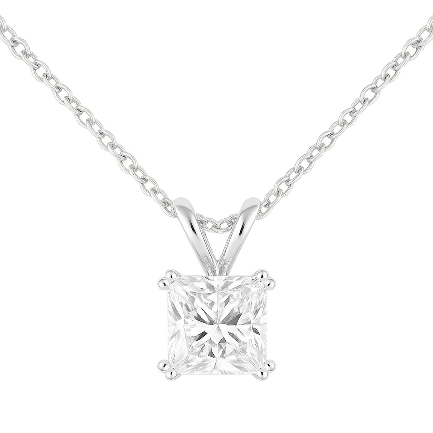 Diamond pendant necklace on a white background