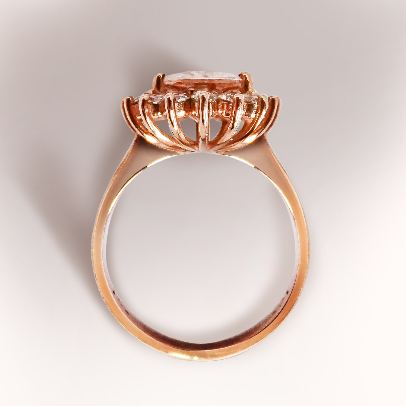 3.80ct Morganite Oval with Halo Diamonds Royal Claw Setting Ring in 9ct Rose Gold