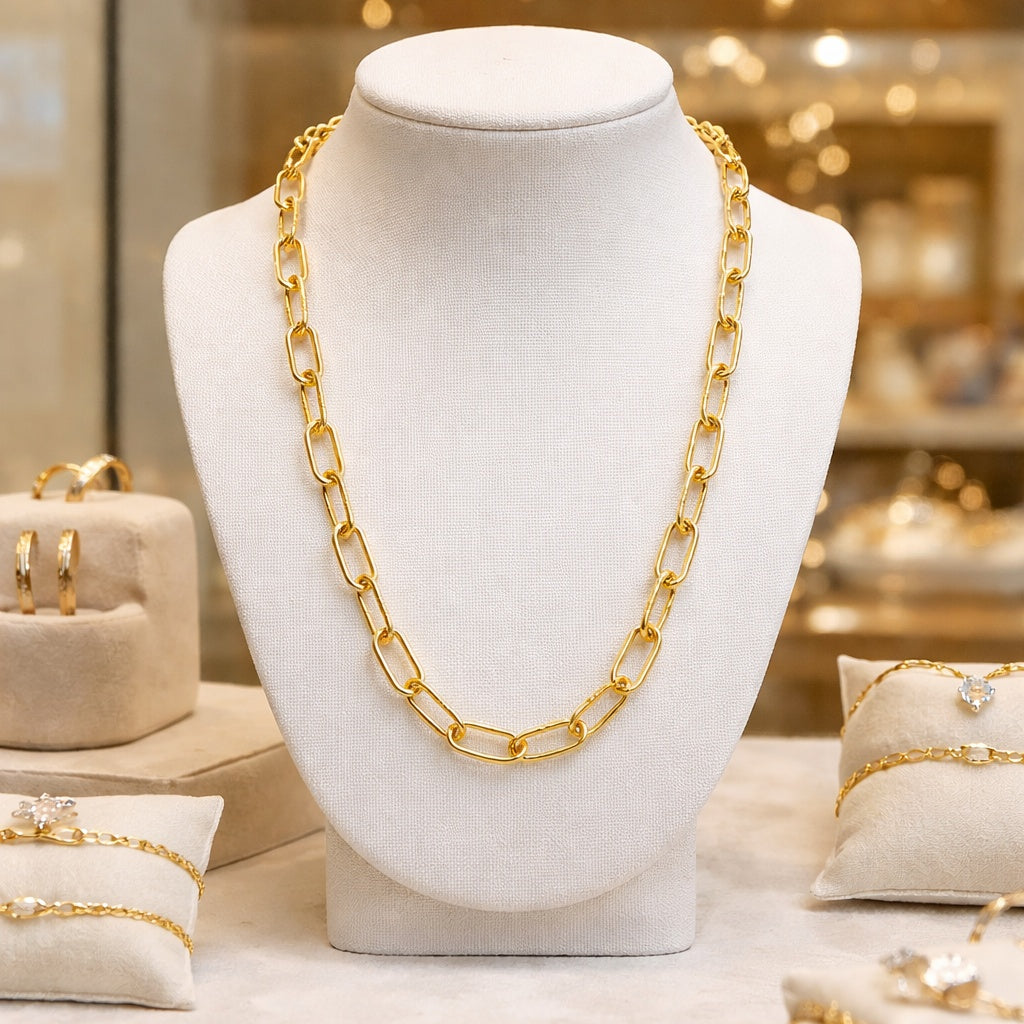 9ct Yellow Gold 45cm Paperclip Link Necklace with Rope Design