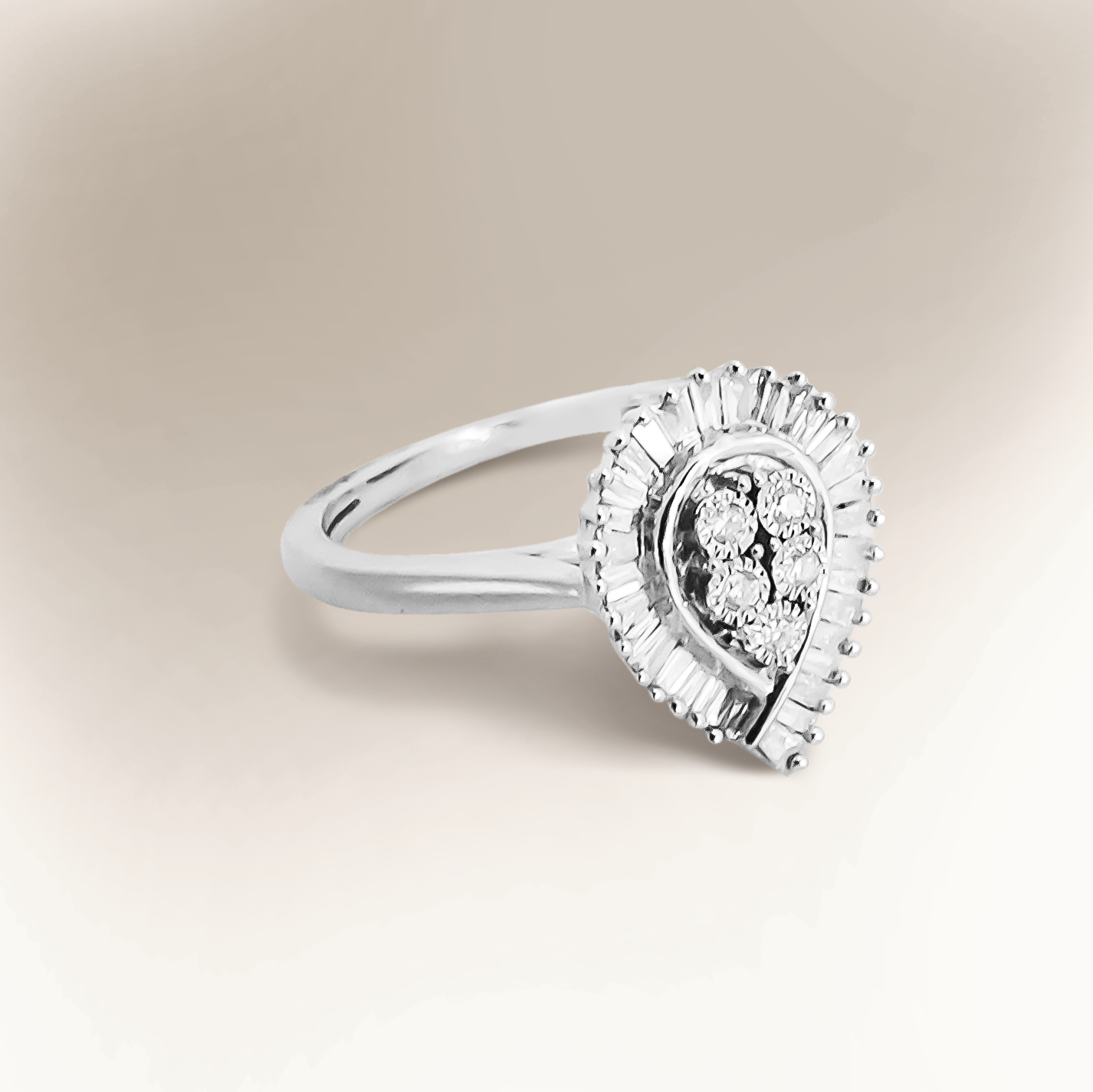 0.25ct Diamond Baguette Teardrop Wedding Band Ring in 9ct White Gold