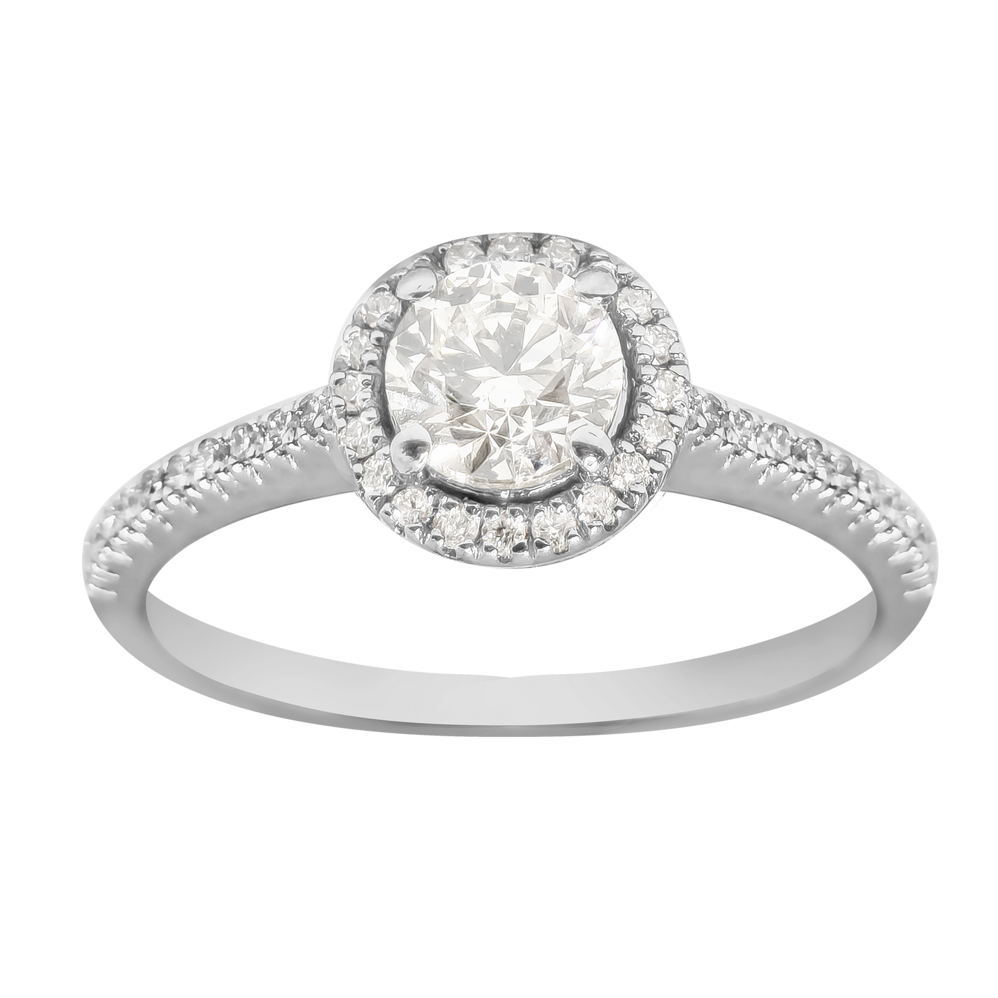 SALE: 0.88ct Natural Diamond Classic Halo Wedding Band Ring in 18ct White Gold