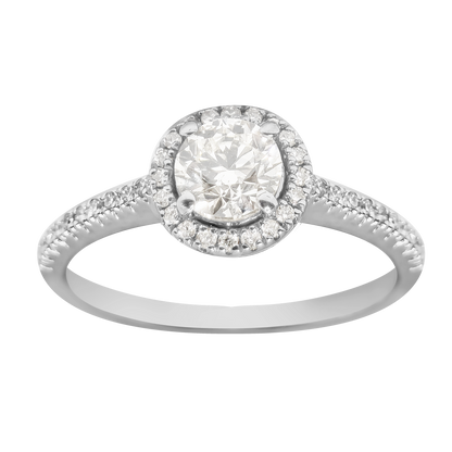 SALE: 0.88ct Natural Diamond Classic Halo Wedding Band Ring in 18ct White Gold