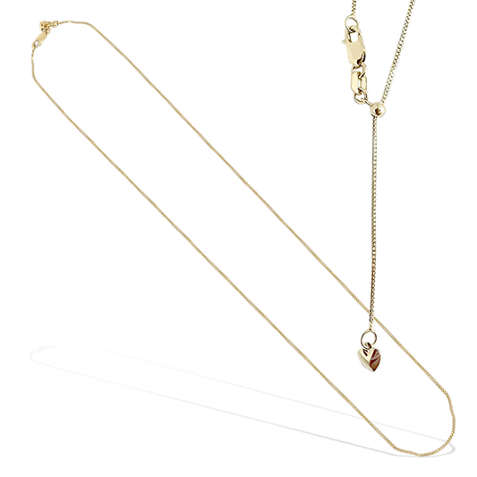 50cm Box Link Slider with Heart Charm Chain in 9ct Yellow Gold