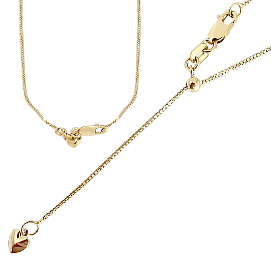 50cm Box Link Slider with Heart Charm Chain in 9ct Yellow Gold