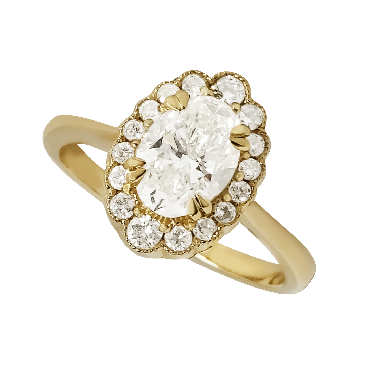 1.25ct Lab-Grown Oval Diamond Halo Engagement Ring in 9ct Gold