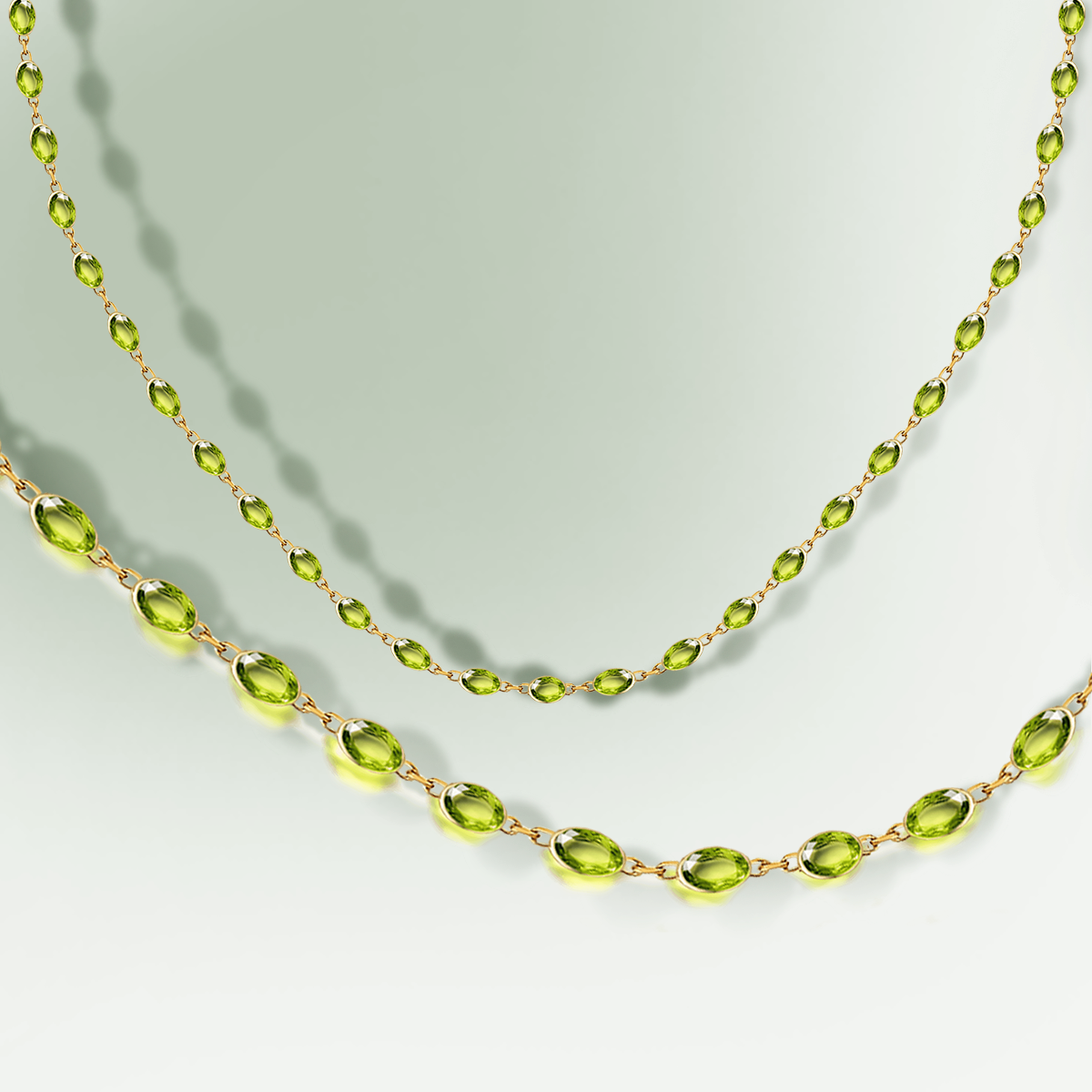 Tutti Frutti Oval Peridot Necklace in 9ct Yellow Gold