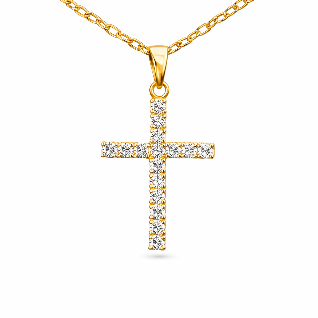 Cross Pendant with Lab-Grown Diamonds in 9ct Yellow Gold