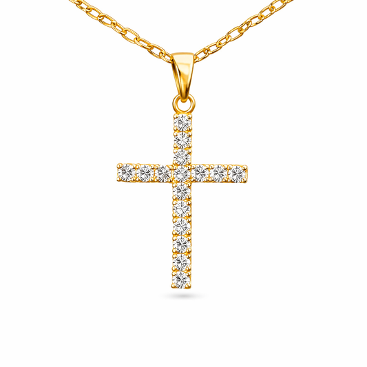 Cross Pendant with Lab-Grown Diamonds in 9ct Yellow Gold