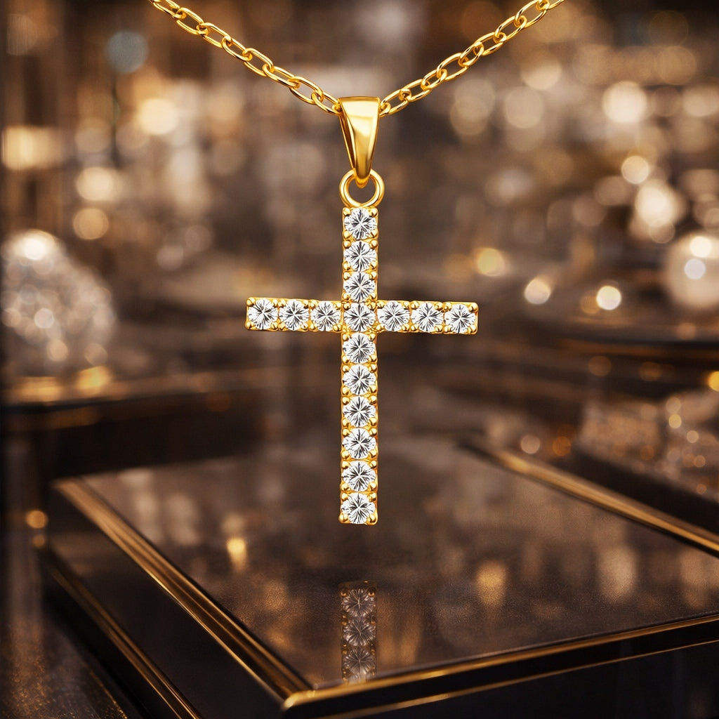 Cross Pendant with Lab-Grown Diamonds in 9ct Yellow Gold