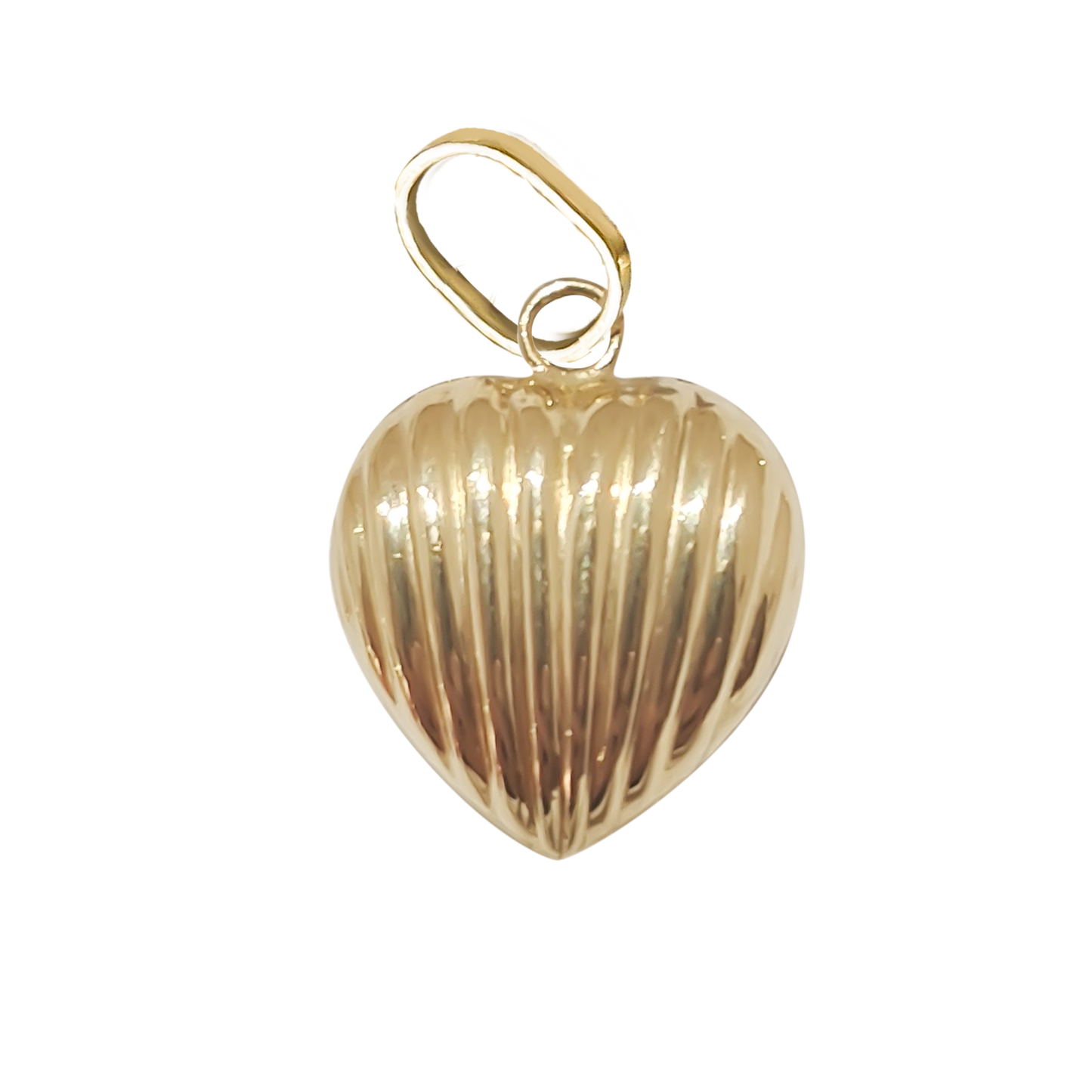 15mm Striped Heart Charm 9ct Yellow Gold