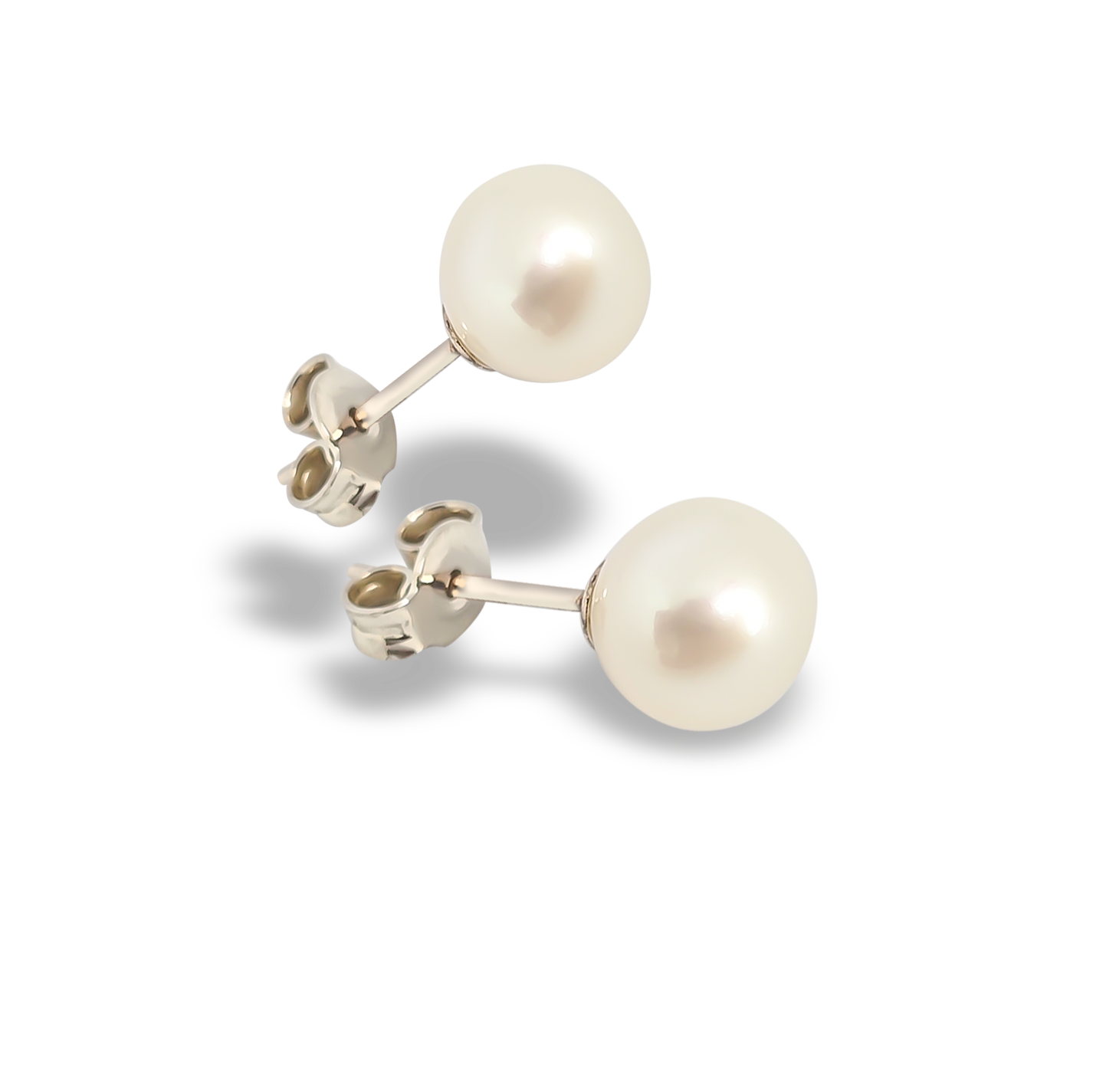 7mm Fresh Water Pearl Solitaire Huggie Studs in Sterling silver