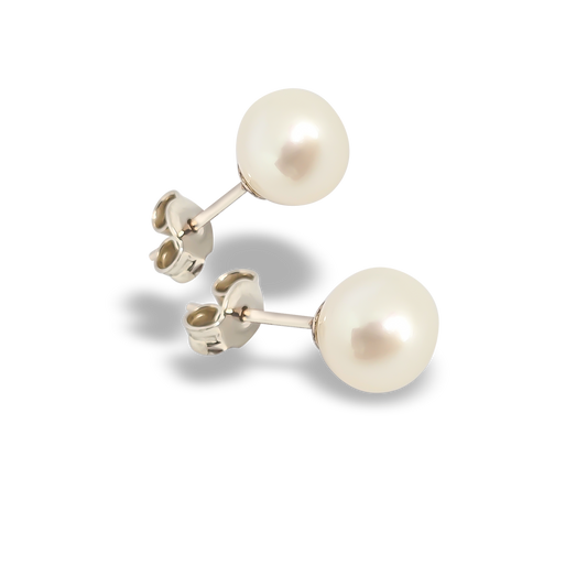 7mm Fresh Water Pearl Solitaire Huggie Studs in Sterling silver