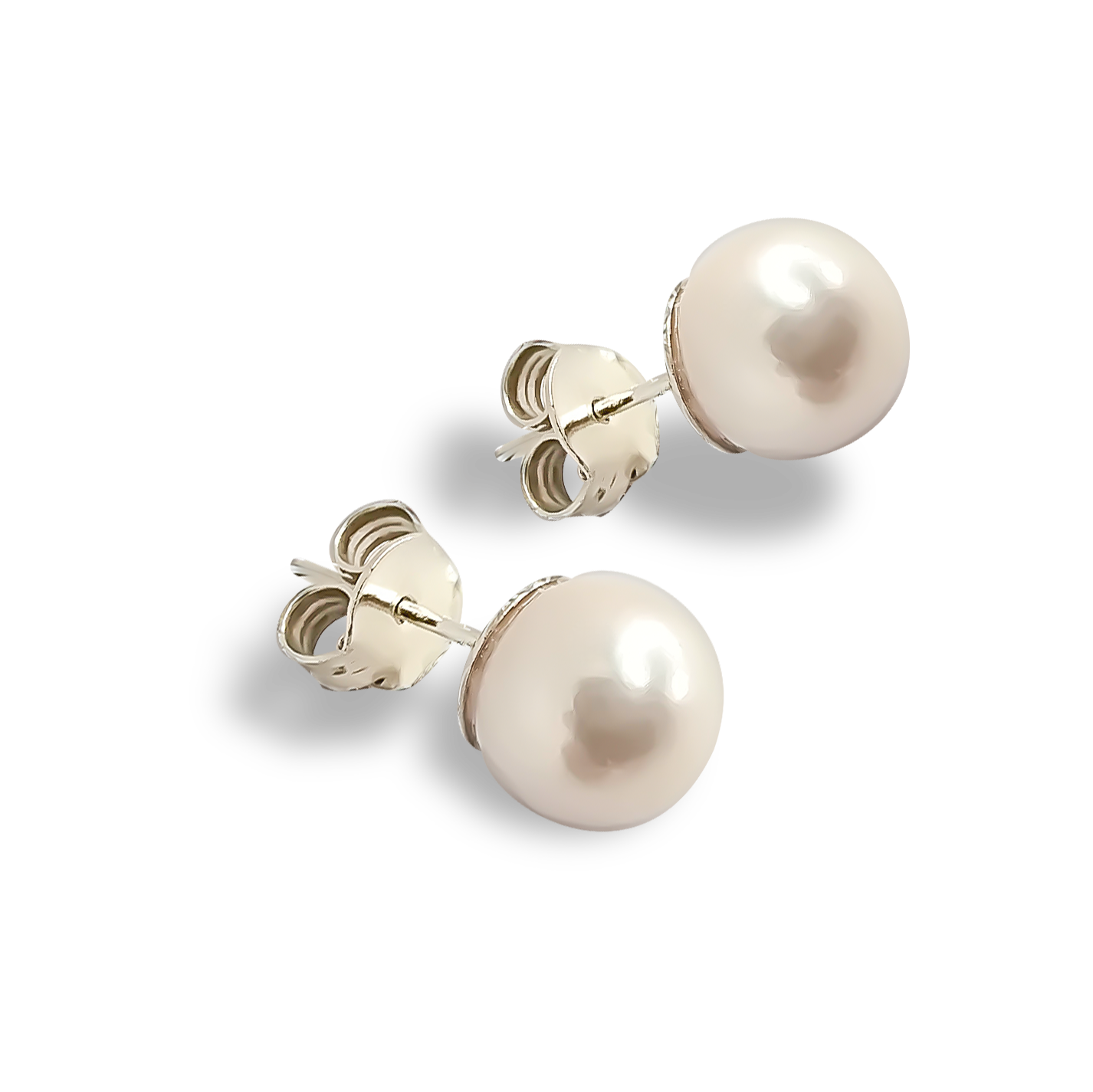 10mm Fresh Water Pearl Solitaire Huggie Studs in Sterling silver