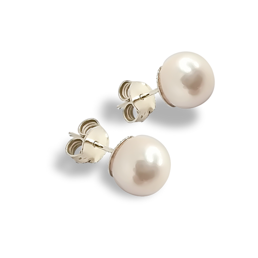 10mm Fresh Water Pearl Solitaire Huggie Studs in Sterling silver