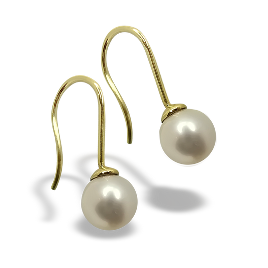 6mm Fresh Water Pearl Sheppard's Hook Earring Studs in 9ct Yellow Gold