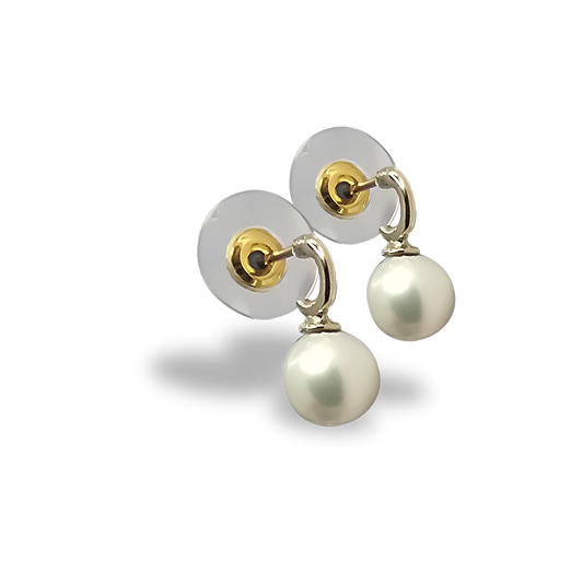 7mm Fresh Water Pearl Hoop Huggie Studs in 9ct Yellow Gold