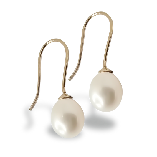 8mm Fresh Water Pearl Sheppards  Hook Earring Studs in 9ct Yellow Gold