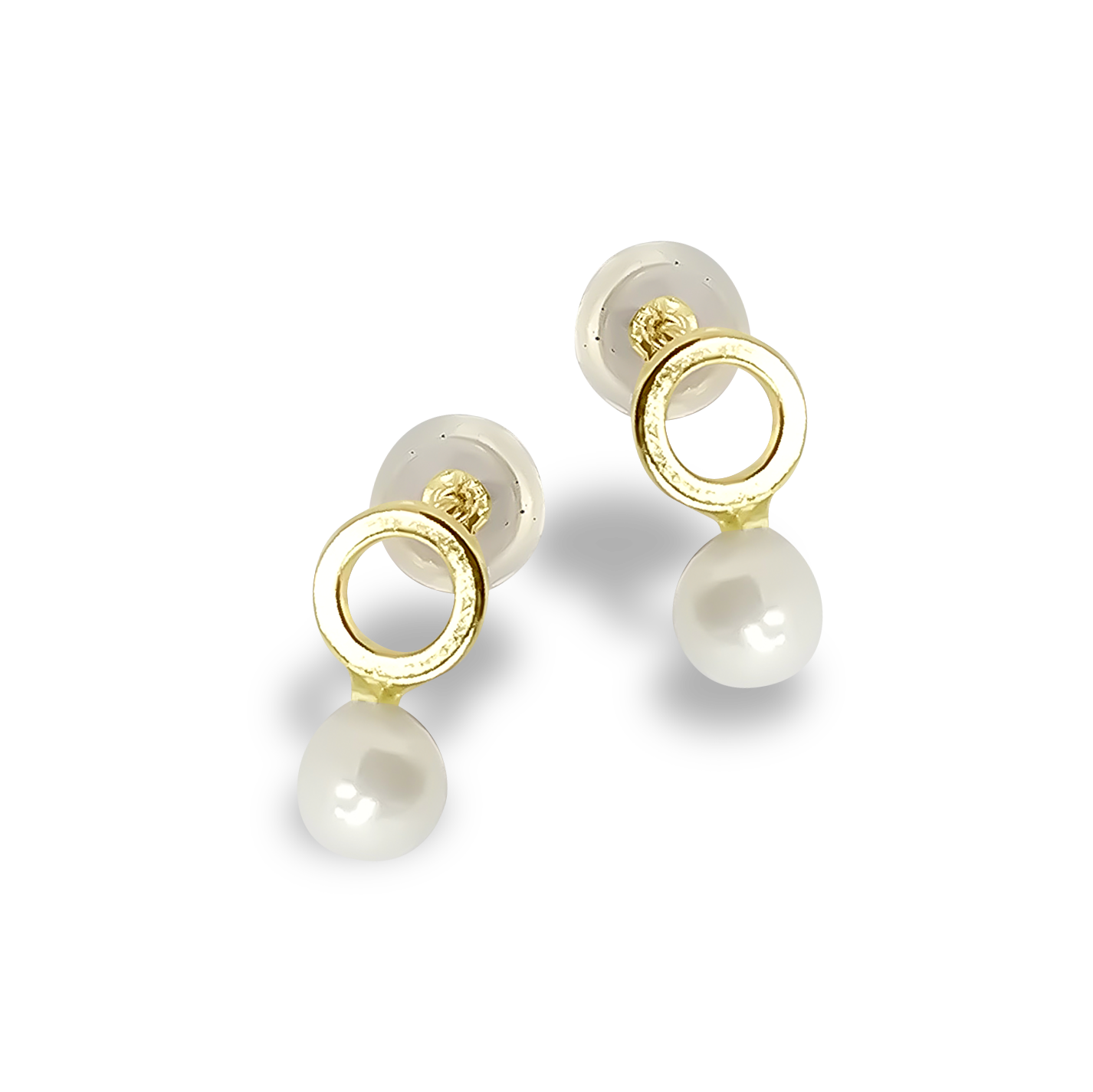 4mm Fresh Water Pearl Circle Design Huggie Studs in 9ct Yellow Gold