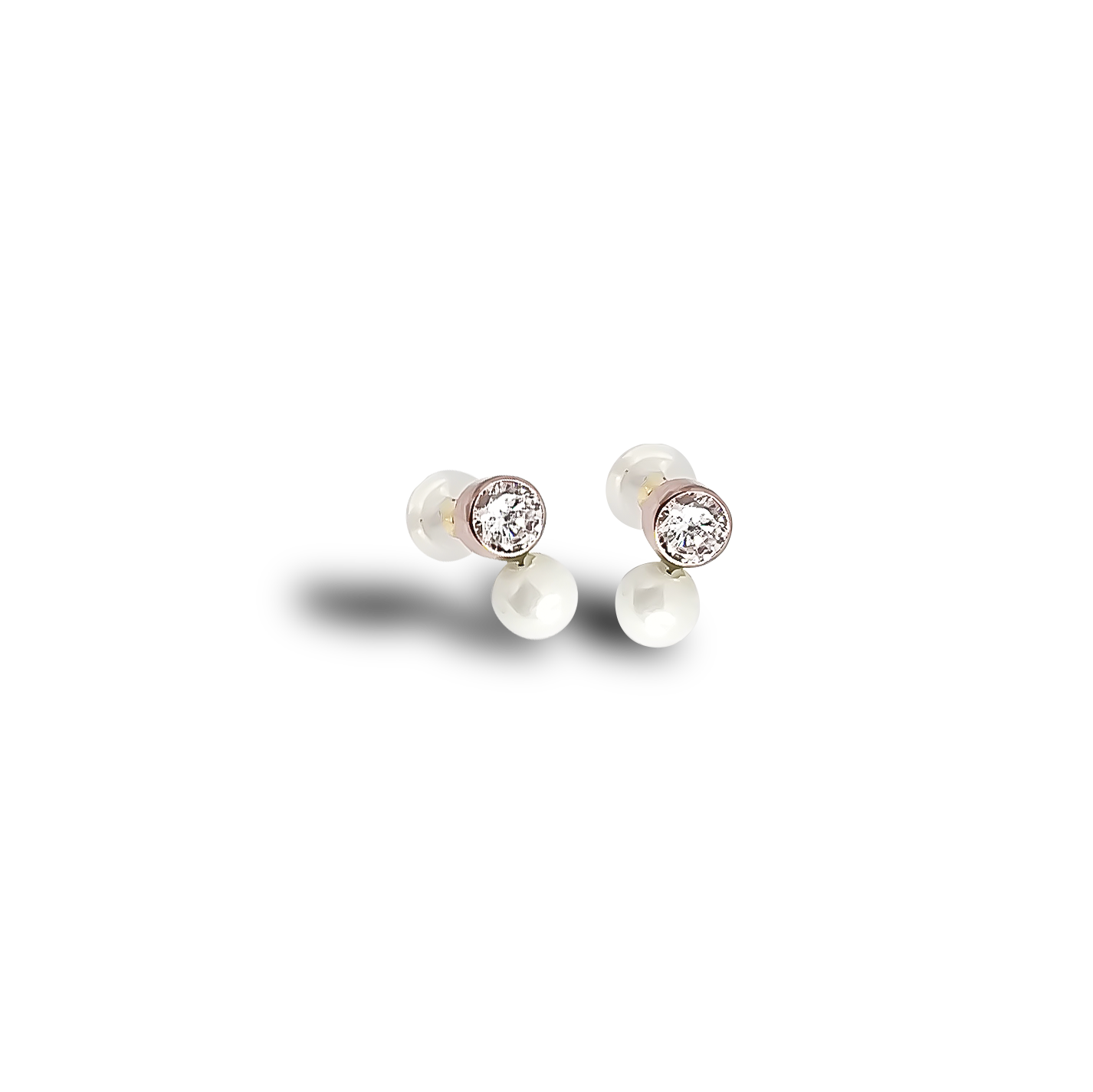 4mm Fresh Water Pearl Cubic Design Huggie Studs in 9ct Rose Gold