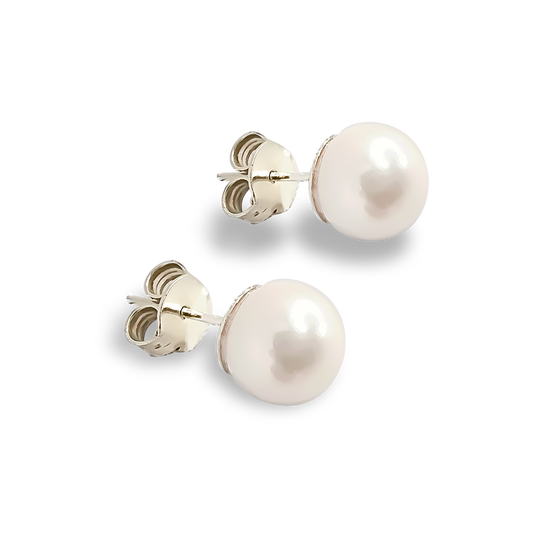 5mm Fresh Water Pearl Solitaire Huggie Studs in Sterling silver