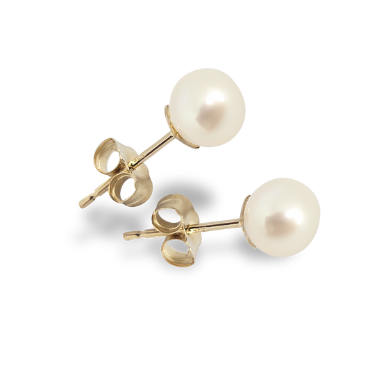 5mm Fresh Water Pearl Solitaire Huggie Studs in 9ct Yellow Gold