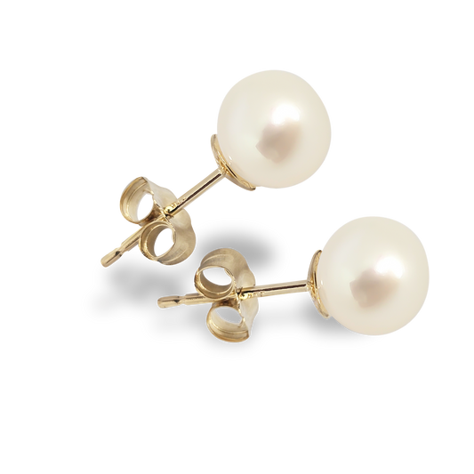 6mm Fresh Water Pearl Solitaire Huggie Studs in 9ct Yellow Gold