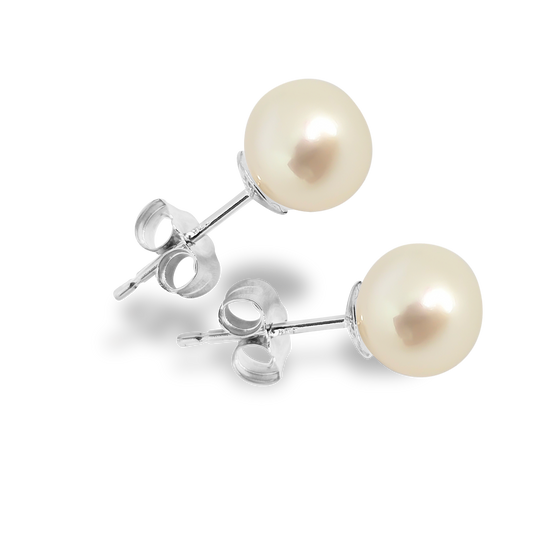 6mm Fresh Water Pearl Solitaire Huggie Studs in 925 Sterling Silver