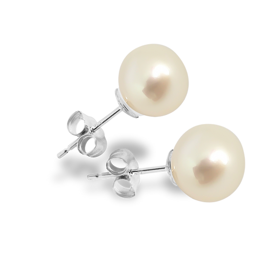 7mm Fresh Water Pearl Solitaire Huggie Studs in Sterling Silver