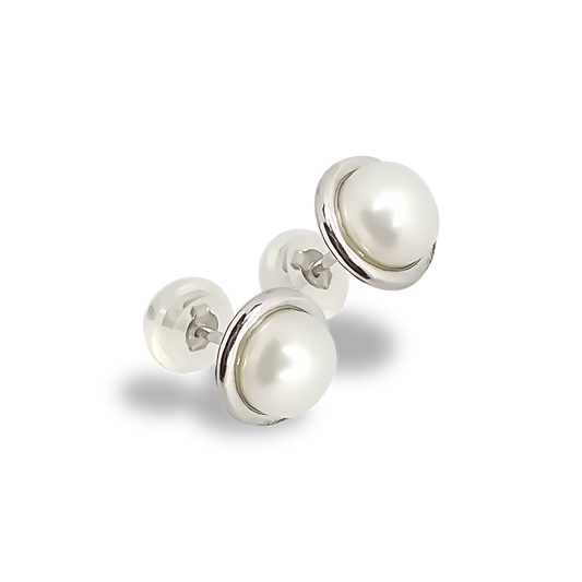 5mm Fresh Water Mabe Solitaire Tube Huggies Studs in Sterling Silver