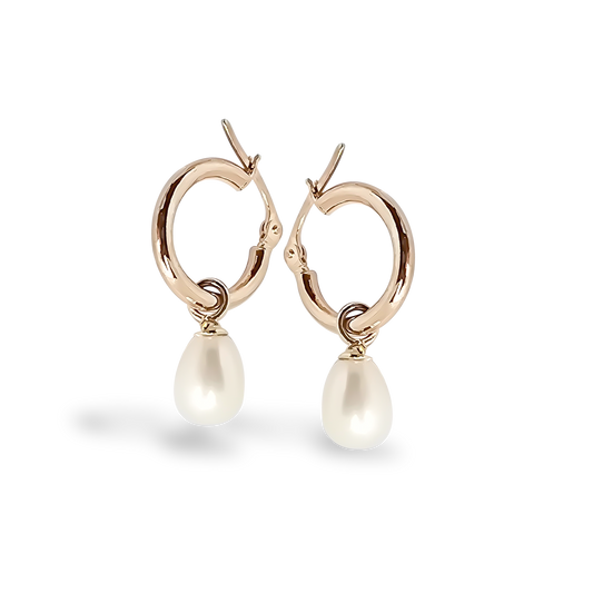 6mm Fresh Water Pearl Pretty Woman Hoop Earrings in 9ct Yellow Gold